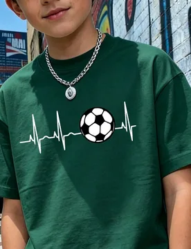Camiseta de manga corta de cuello redondo con estampado informal para niños preadolescentes, top de verano - Shein - FashionsVida