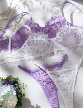 Conjunto de lencería sexy de 4 piezas con encaje floral para mujer