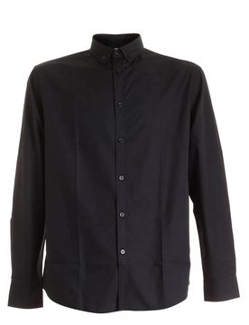 Camicia nera con maxi etichetta
