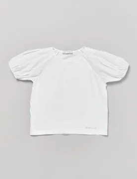 T-shirt bianca in cotone stretch con manica a sbuffo 6-12 anni - Monnalisa - FashionsVida