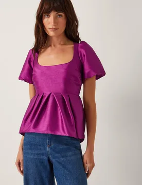 Women's Sandra Smock Puff Sleeve Top Purple Size: 24 - Purple - Size: 24 - Monsoon - FashionsVida