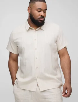 Men's Plus Linen Regular Fit Short Sleeve Shirt Natural Size 4X-Large Natural 4XL - boohooMAN - FashionsVida
