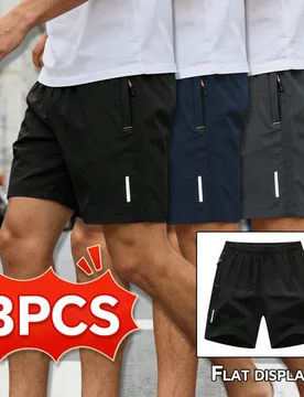 Piezas Pantalones cortos casuales para hombres de secado rápido y transpirables, con bolsillos con cremallera de unicolor, pantalones cortos deportiv - Shein - FashionsVida