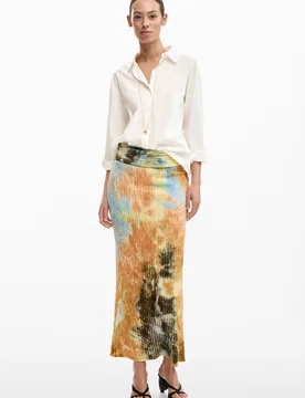Jupe longue texture BROWN M female - Desigual - FashionsVida