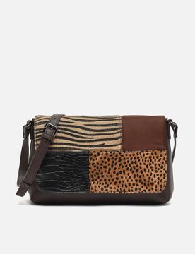 Ziveri Umhängetasche mit Klappe und Patchwork-Animal-Print