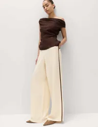 Side Stripe Wide Leg Trousers with Linen Ecru Mix female