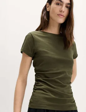 Pure Cotton Slim Fit Ruched T-Shirt Khaki female - M&S - FashionsVida