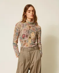 Pull col roulé avec imprimé
