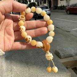 Natural - Cat Claw Bracelet for Women, Unique White Bodhi Root Charcoal-Burned Round Bead Buddhist Brac