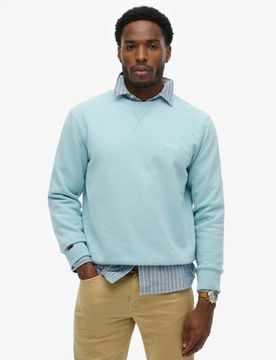 Superdry Herren Baumwolle Gesticktes Logo Essential Rundhals-Sweatshirt, Hellblau, Größe: S