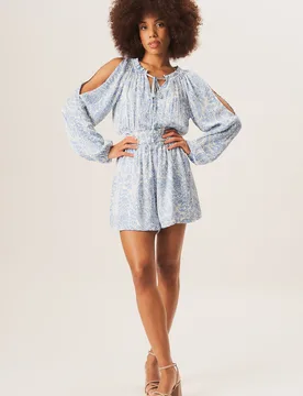 Womens Paisley Shirred Waist Playsuit - Ivory - Size 8 Uk - Gini London - FashionsVida