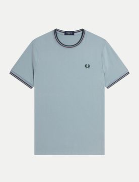 T-Shirt mit Doppelstreifen Blau S