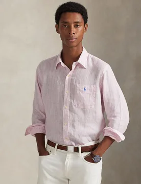 Camisa de hombre Custom Fit de lino con rayas - Polo Ralph Lauren - FashionsVida