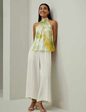 Top Seta Stampata Summer-Visions M Collo Halter Elegante Romantico