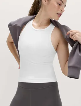 Modal Rich Textured Round Neck Fitted Vest White female - Goodmove - FashionsVida