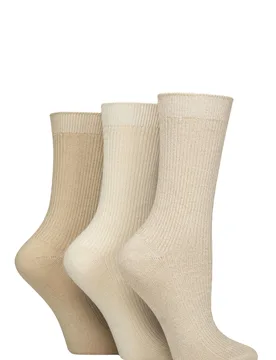 Women's 3 Pair Bamboo Leisure Socks Oatmeal 4-8 Women's - Cream - Size: Small - Glenmuir - FashionsVida