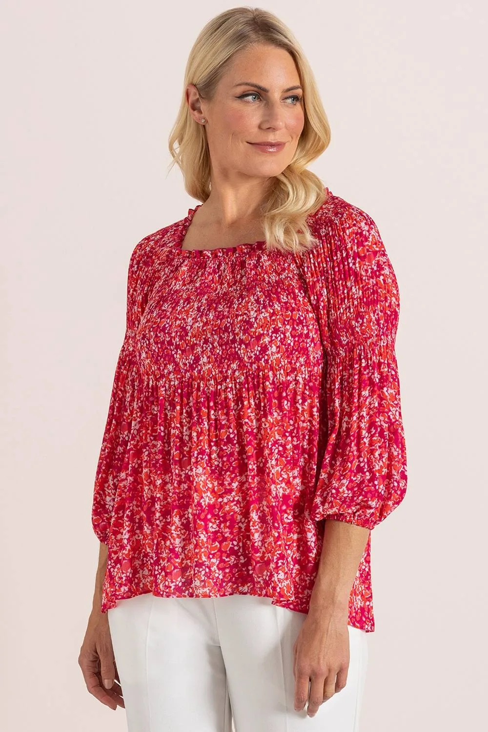 Printed Pleat Top - Red - Size: 14 - Klass. - FashionsVida