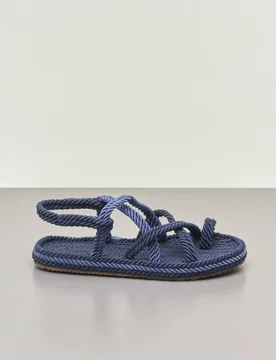 Sandali bassi avio e blu in corda intrecciata con doppie fascette incrociate - Pellizzari - FashionsVida