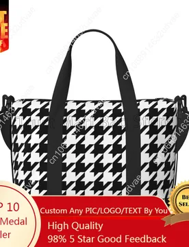 Black White Houndstooth Travel Duffel Bags Workout Casual Luggage Bag Portable Waterproof Tote Bags Weekender Overnight Handbag - Aliexpress - FashionsVida