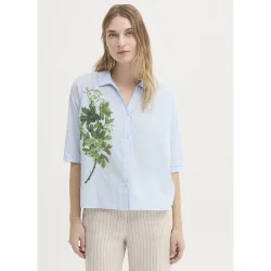 Camisa de mujer 100% algodón de manga corta con estampado frontal