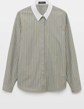 Blusa de manga larga de rayas con cuello a contraste - Tintoretto - FashionsVida