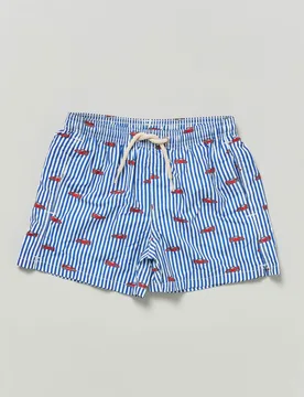 Boxer mare a righe bianco e blu con fantasia ferrari all over - MC2 SAINT BARTH - FashionsVida