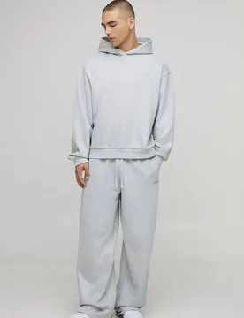 Men's Oversized Boxy Rhinestone Hoodie And Wide Leg Jogger Grey Size Medium Grey M - boohooMAN - FashionsVida
