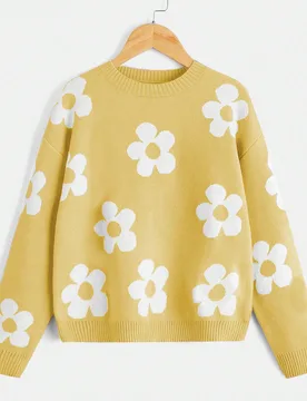Chica preadolescente Jersey con patrón floral de hombros caídos - Shein - FashionsVida