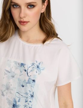 T-shirt in cotone con stampa floreale - bianco