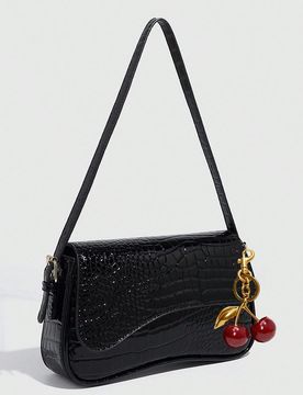 Pieza Bolso de hombro de mujer de piel sintética, bolso cuadrado con patrón de cocodrilo negro, monedero de piel patentada versátil, bolso bandoler