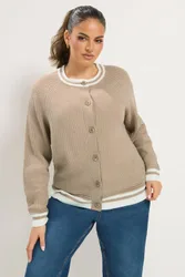 Women's Crew-Neck Knitted Cardigan Sweater in Medium Beige Size: 26-28 - Medium Beige - Size: 26-28