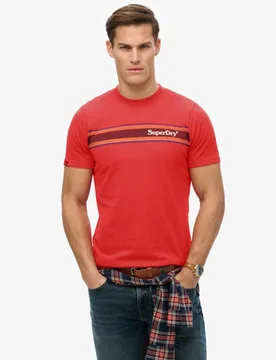 Superdry Men's Lässiges Venue T-shirt mit Streifen und Logo Rot - Größe: M - 39.99 - FashionsVida