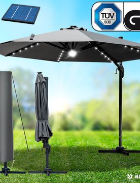 Alu Ampelschirm 300cm grau mit LED-Beleuchtung