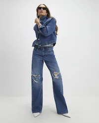 Womens Straight Jeans Blue Relaxed Ripped Cotton - Size 14 Short