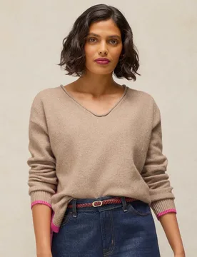Wool Blend V-Neck Jumper Natural female - White stuff - FashionsVida