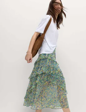 Floral Ruffle Midi Tiered Skirt Multi female - M&S - FashionsVida