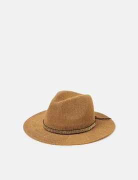 Metallic Trim Fedora Hat Natural female - Accessorize - FashionsVida