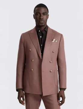 Slim Fit Pure Linen Double Breasted Blazer Mauve male - MOSS - FashionsVida