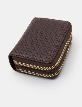 Portafoglio intrecciato con doppia zip - marrone scuro