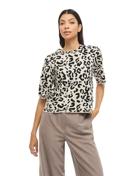 Pull à Manches Courtes Mayas O-neck Knit Noos Super Light Natural Melan / Leo Black Beauty 2XL