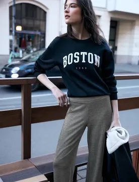 Street One Melierte Wide Leg Hose female Schwarz
