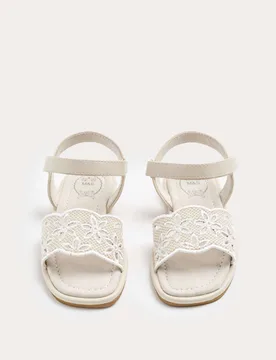 Kids' Broderie Strap Sandals (4 Small - 2 Large) White Female - M&S - FashionsVida