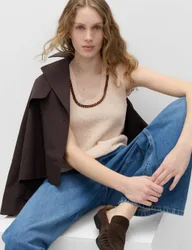 Cotton Rich Chain Trim Knitted Vest Ivory female