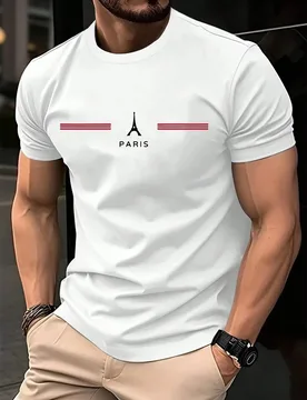 Men's 100_ Cotton Summer Loose Large Casual Paris Letter Printed T-shirt Round Neck Short - Aliexpress - FashionsVida