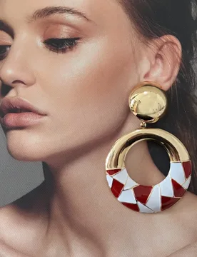 European and American exaggerated personality metal drip oil color-blocking fragment stitching hollow round earrings, women's fa - Aliexpress - FashionsVida