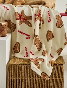 Coperta natalizia con motivo pan di zenzero - panna