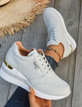 Nuevos zapatos de cuña de moda para otoño/invierno, zapatos casuales de plataforma con cordones y transpirables para mujer, tallas grandes - Shein - FashionsVida