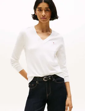Cotton Rich V-Neck Jumper White female - Tommy hilfiger - FashionsVida