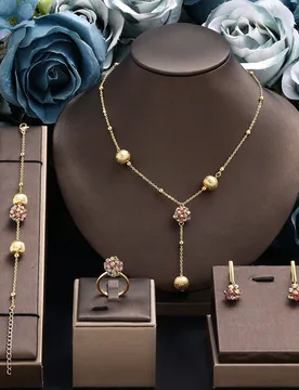 HIBRIDE New everyday fine jewelry gold color necklace earrings bracelet set of 4 for women's prom wedding Dress gift S-966 - Aliexpress - FashionsVida
