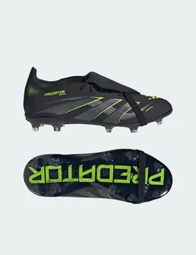 Scarpe da calcio Predator Elite con linguetta ripiegabile per terreni compatti Bambini 28 1/2 Core Black / Iron Metallic / Lucid Lemon - Adidas - FashionsVida